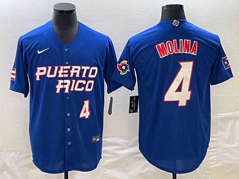 Men 2023 World Cub Puerto Rico #4 Molina Blue Nike MLB Jersey4->more jerseys->MLB Jersey